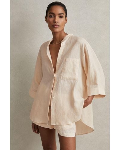 Reiss Winona - Blush Relaxed Sleeve Linen Shirt, Us 8 - Natural