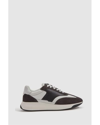 Reiss Emmett - Charcoal Leather Suede Running Trainers - White