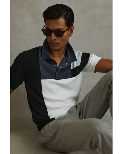 Reiss Charge - Blue Multi Colourblock Polo Shirt - Grey