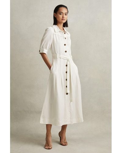 Reiss Malika Linen Blend Midi Shirt Dress - Natural