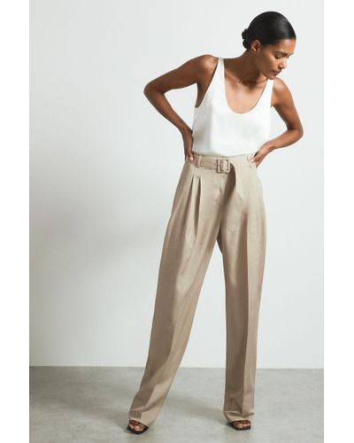 ATELIER Belted Wide Leg Trousers - Natural