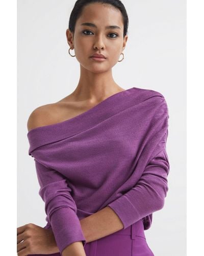 Reiss Gracey - Magenta Off Shoulder Wool Top - Purple