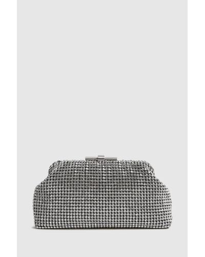 Reiss Adaline Clutch Bag - Silver Embellished - Grey