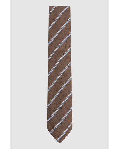Reiss Ravenna - Chocolate Melange Silk Blend Textured Tie, One - Multicolour