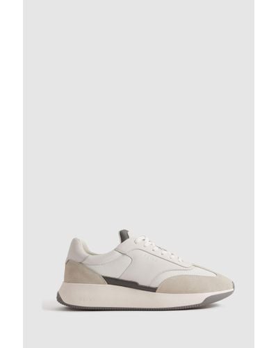 Reiss Emmett - Off White Leather Suede Running Trainers