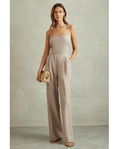 Reiss Sarai - Neutral Wool Tailored Strappy Jumpsuit - Natural