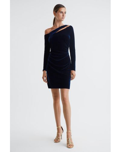 Reiss Camilla - Navy Velvet Off-the-shoulder Mini Dress - Blue