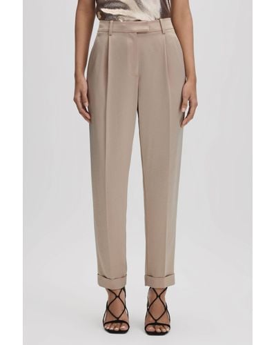 Reiss Celia - Gold Metallic Tapered Rolled Hem Trousers - Natural