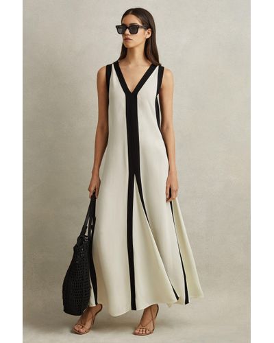 Reiss Rae - Black/cream Colourblock Maxi Dress - Natural