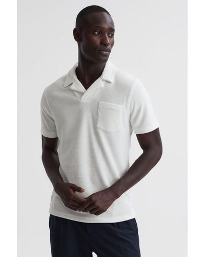 Reiss Caicos - White Towelling Cuban Collar Polo Shirt, Uk 2x-large - Grey