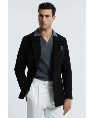 ATELIER Cashmere Modern Fit Double Breasted Blazer - Black