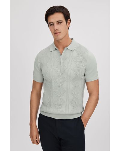 Reiss Tropic - Pistachio Cotton Half-zip Polo Shirt, M - Grey