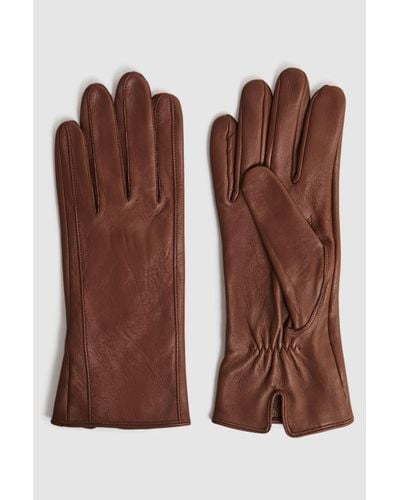 Reiss Giselle - Tan Leather Ruched Gloves - Brown