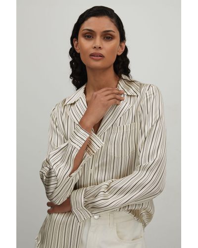 PAIGE Silk Striped Shirt - Grey