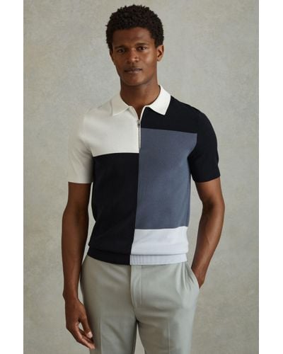 Reiss Delta - Blue Multi Linen-cotton Puppytooth Cutaway Collar Shirt - Multicolour