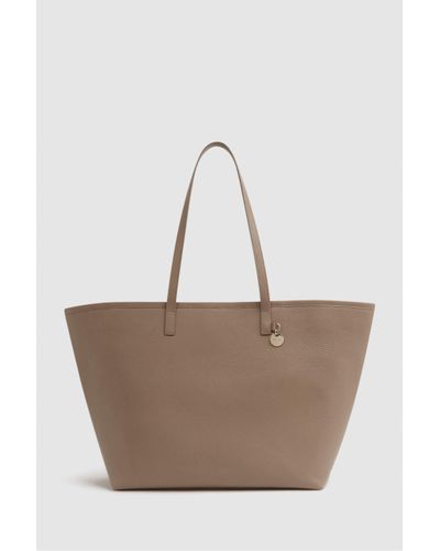 Reiss Dena - Taupe Leather Tote Bag, One - Natural