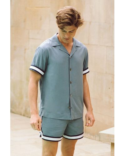 Reiss Che - Indigo Baller - Che Che Contrast Stripe Elasticated Waist Swim Shorts, L - Blue