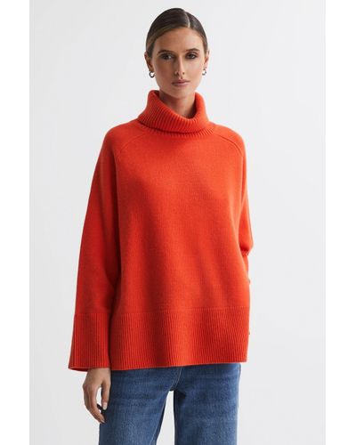 Reiss Edina - Orange Relaxed Wool-cashmere Blend Roll Neck Jumper - Red