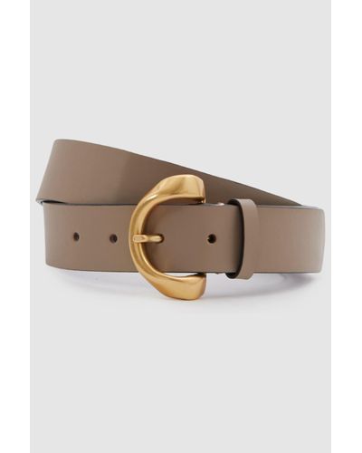 Reiss Indie - Taupe Leather Twisted Buckle Belt, M - Brown