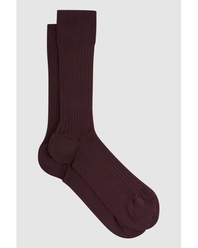 Reiss Feli - Bordeaux Ribbed Mercerised Cotton Blend Sock, Uk S/m - Purple