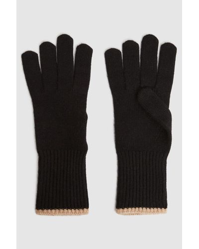 Reiss Hazel - Black/camel Wool Blend Contrast Trim Gloves