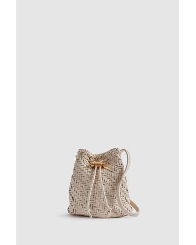 Reiss Berti - White Woven Leather Bucket Bag - Natural