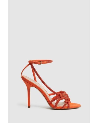 Reiss Eryn - Bright Orange Embellished Heeled Sandals, Us 10.5 - Red