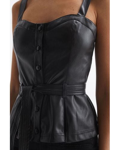 PAIGE Indeya - Leather Look Belted Top, Black