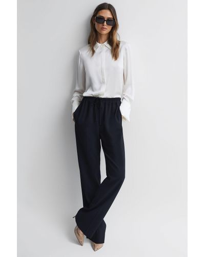 Reiss Wide - Navy Hailey Wide Wide Leg Pull On Trousers, Us 4l - Blue