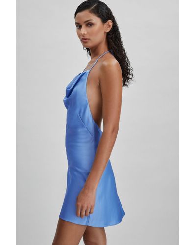 Significant Other Satin Cowl Neck Mini Dress - Blue
