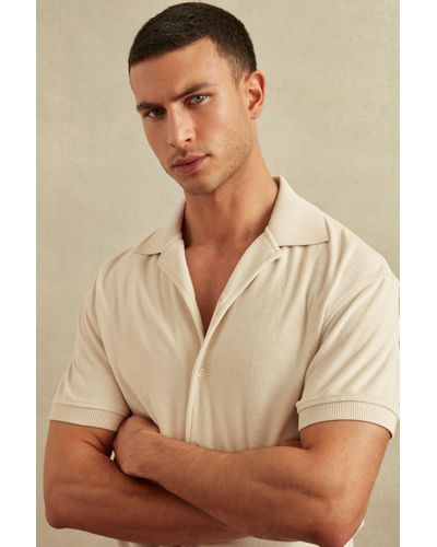 Reiss Eden - Off White Towelling Cuban Collar Shirt, L - Natural