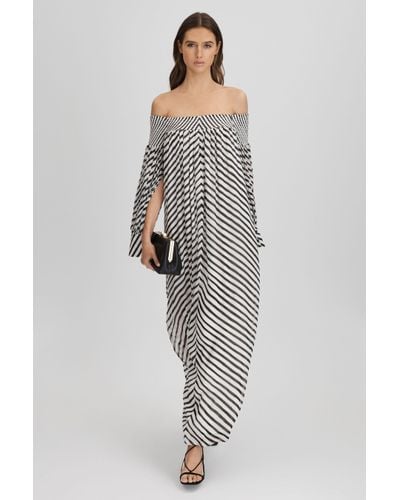 Reiss Fabia - Black/cream Striped Bardot Maxi Dress - Grey