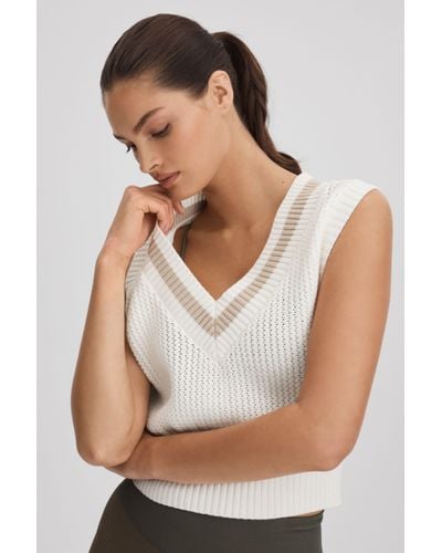 The Upside Knitted Cotton Cropped Vest - White