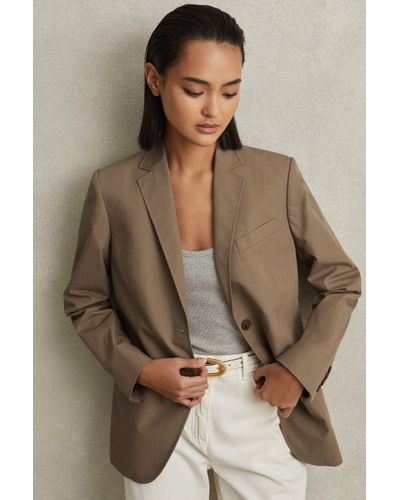 Reiss Hope - Taupe Single Breasted Cotton Blazer - Brown