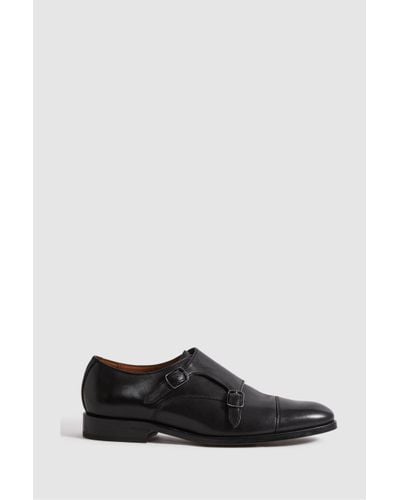 Reiss Amalfi - Black Leather Double Monk Strap Shoes