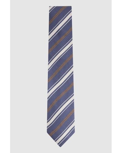 Reiss Duomo - Indigo Silk Striped Tie, One - Blue