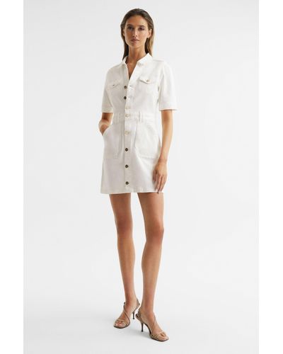 PAIGE White Mayslie Button Through Denim Mini Dress