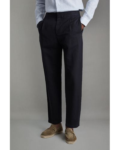 Reiss Pact - Navy Relaxed Cotton Blend Elasticated Waist Trousers - Black
