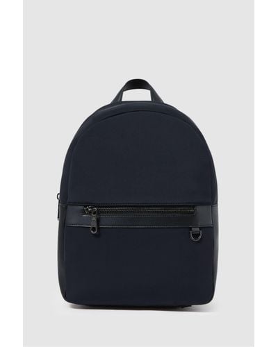Reiss Drew Dark Navy Neoprene Zipped Backpack - Blue Plain