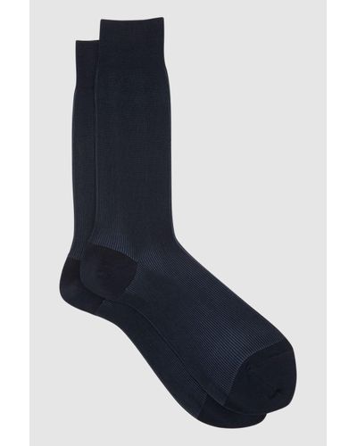 Reiss Cory - Navy Two Tone Cotton Socks, M/l - Blue