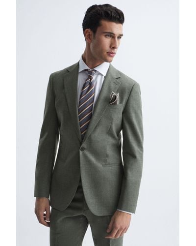 Reiss Firm - Green Single Breasted Slim Fit Wool Blazer, 46r