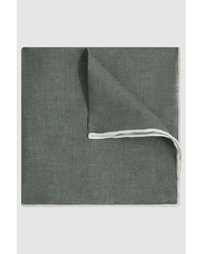 Reiss Siracusa - Pistachio Melange Linen Contrast Trim Pocket Square, One - Grey