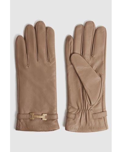 Reiss Harriet - Camel Leather Hardware Gloves - Brown
