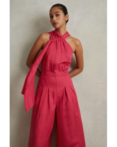 Reiss Selena - Coral Petite Linen Blend Drape Jumpsuit, Us 4 - Red