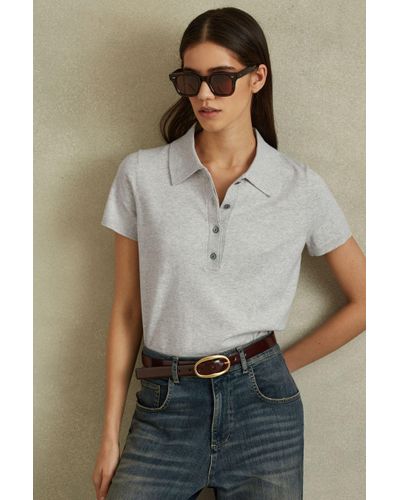 Reiss Polly - Grey Cotton Blend Polo Shirt, Xs