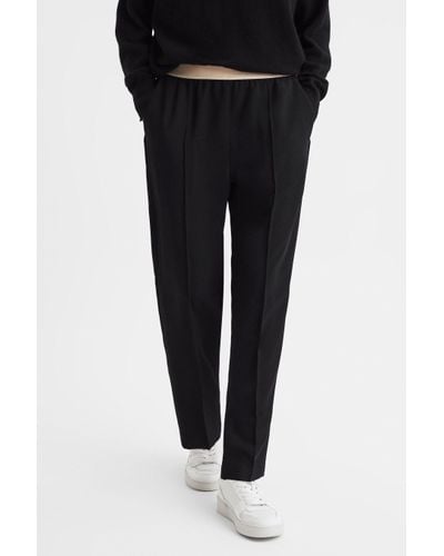 Reiss Iona - Black Elasticated Waistband Tapered Trousers