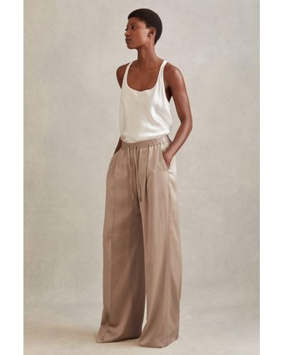 Reiss Cole - Gold Satin Drawstring Wide Leg Trousers - Natural