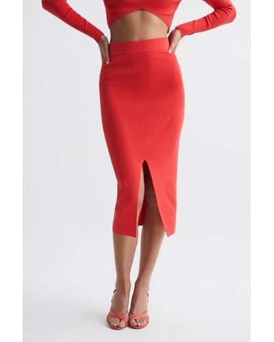 Reiss Erin - Pink Knitted Co Ord Midi Skirt, Uk X-small - Red