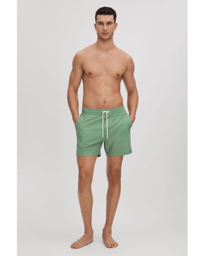 Reiss Shape - Bright Green/white Printed Drawstring Swim Shorts