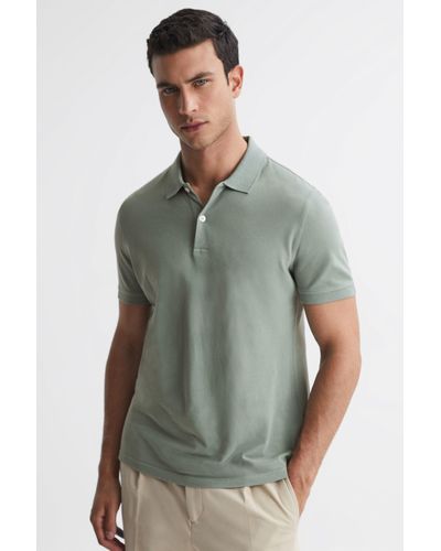 Reiss Puro - Sage Slim Fit Garment Dye Polo Shirt - Green